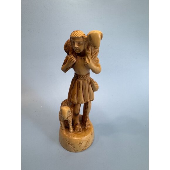 Vintage Hand Carved Olive Wood "The Good Shepherd" Figurine 7" - Picture 4 of 8